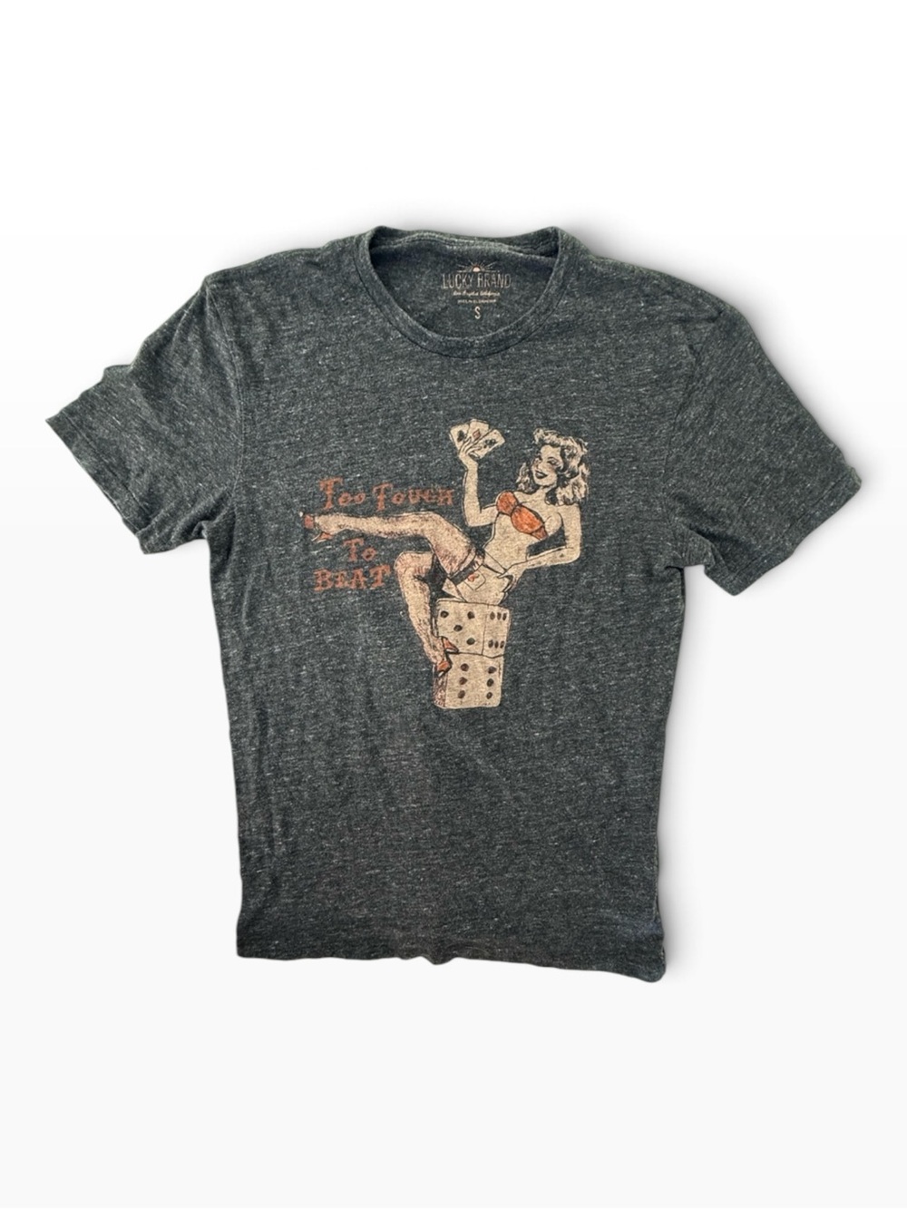 Lucky Brand Men's Heather Charcoal Graphic Tee with Pinup Dice Art